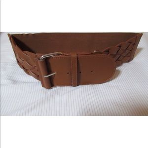 Wide Brown Stretchy Woven Patterned Belt